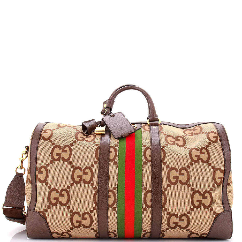 Gucci Large Savoy Web Convertible Duffle Bag Jumbo GG Canvas